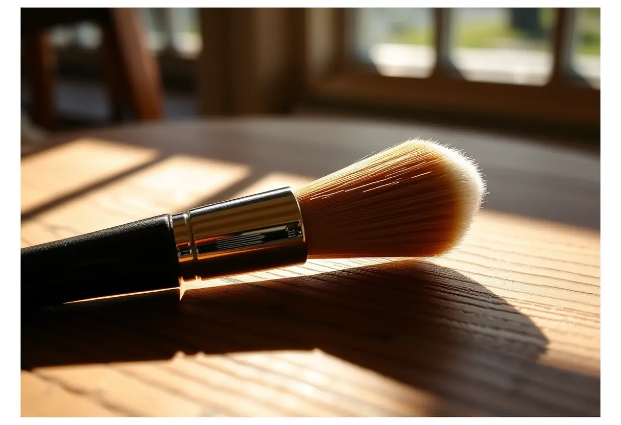 Brosse à ongles biseautée sur un bureau, lumière naturelle