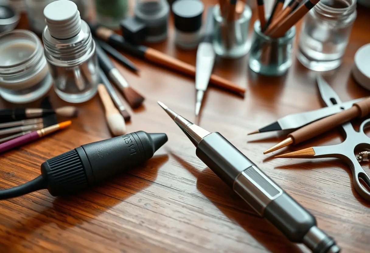 Outils pour l'onglerie posés sur une table en bois poli, pont-remy