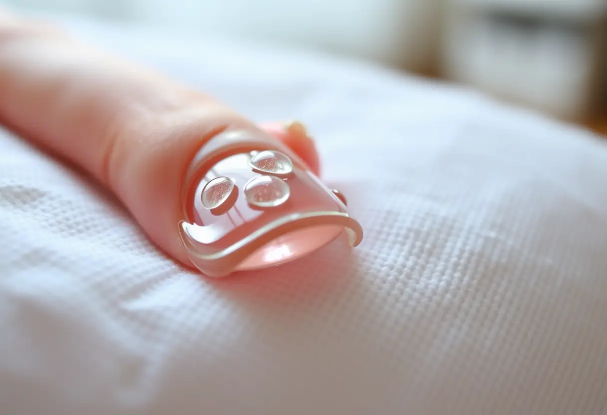 Extension d'ongle acrylique en train de sécher, technique de prothèse ongulaire