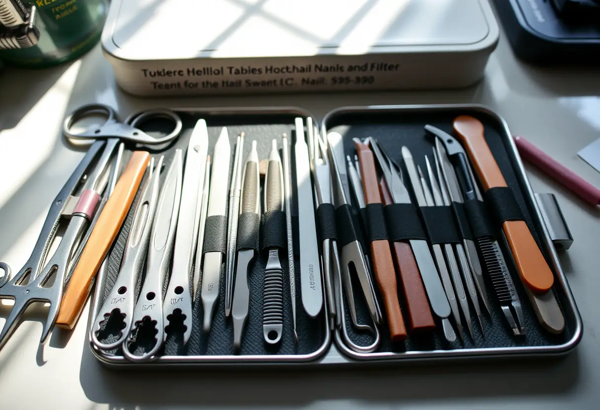 Un coffret à ongles bien rangé contenant divers outils pour la prothèse ongulaire