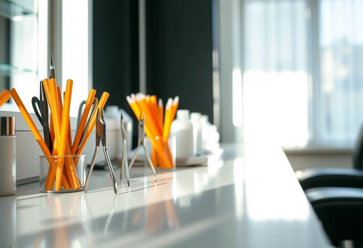 Outils de manucure dans un salon de beauté, éclairés naturellement