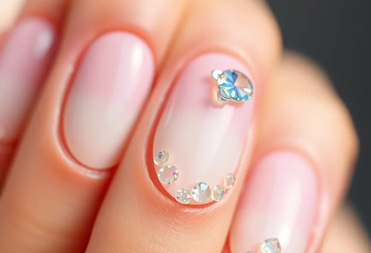 Ongles avec dégradé paillettes et strass, élégance lumineuse
