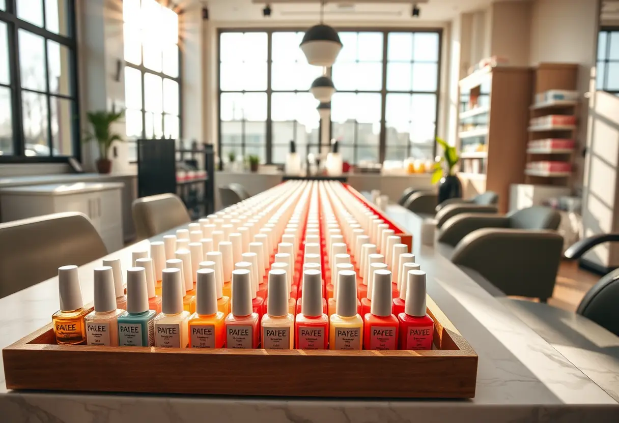 Salon de manucure avec des bouteilles de gel polychromes