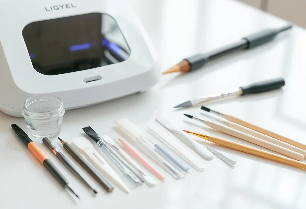 Outils et matériaux utilisés pour l'application de polygel dans un salon d'esthétique