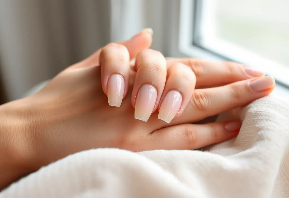 Main ornée de magnifiques ongles en polygel