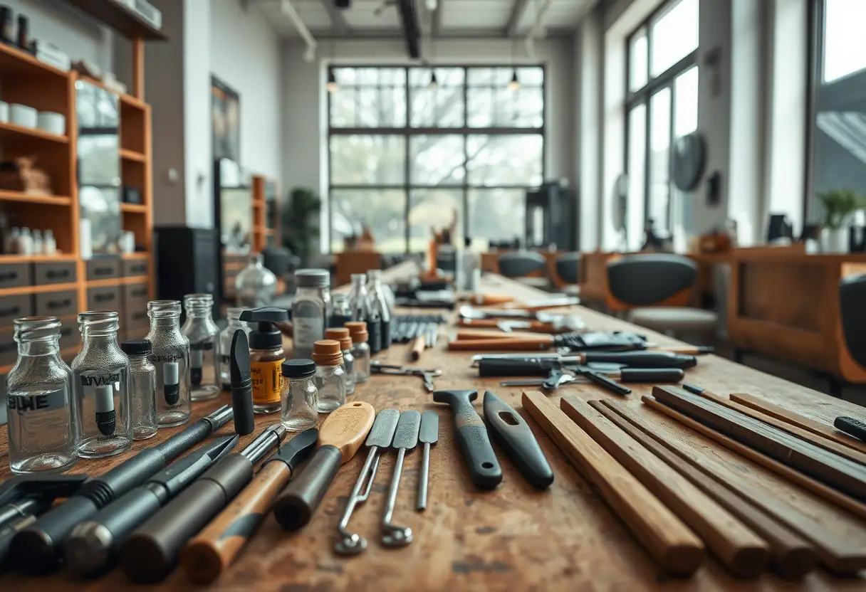 Outils de manucure sur un plan de travail dans un salon d'esthétique