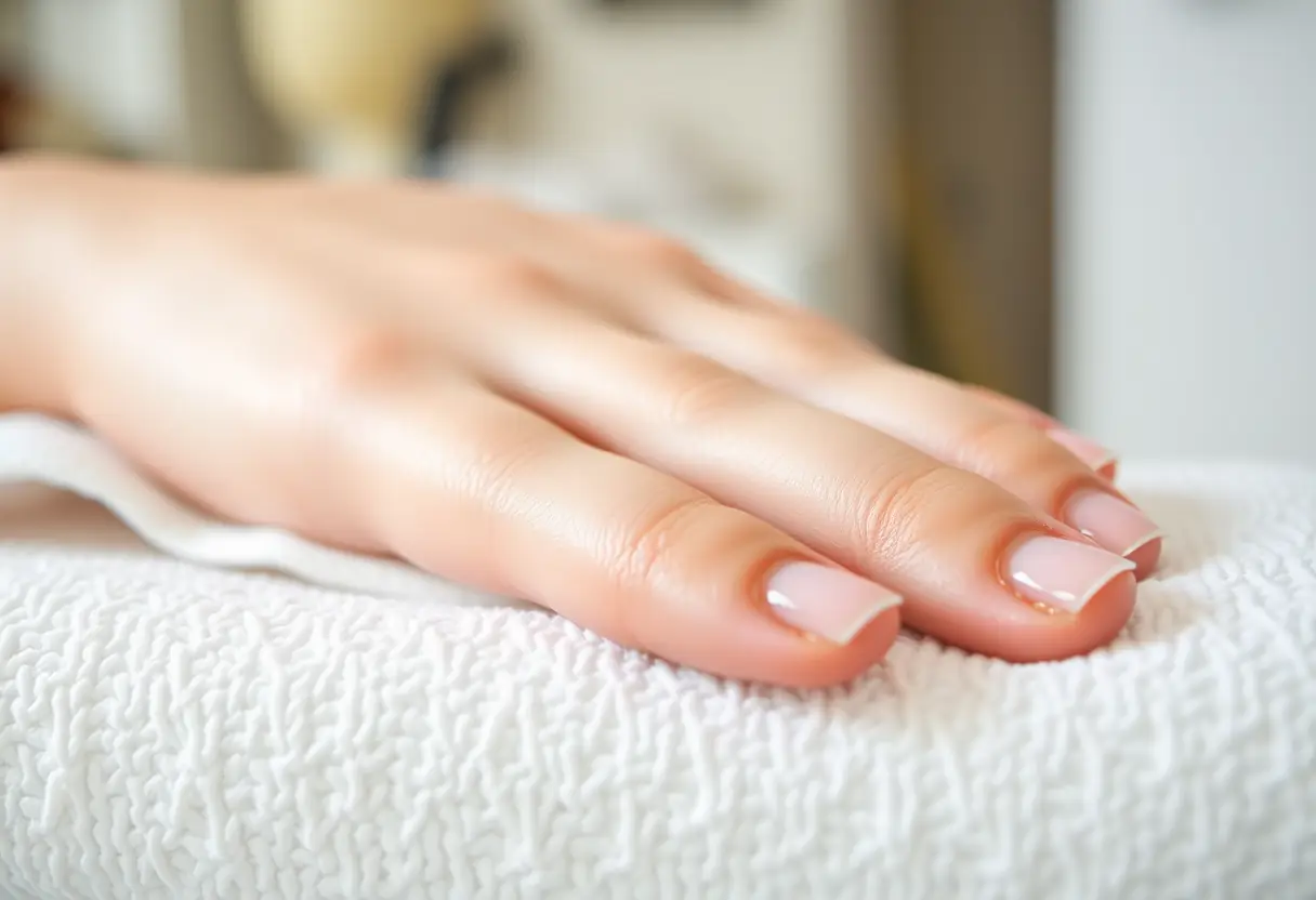 Des ongles bien taillés et soignés sur un linge blanc, sublimement éclairés