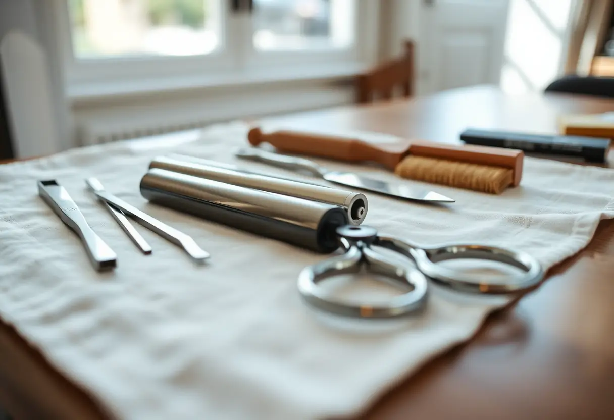 Outils de manucure bien rangés, lumière naturelle, nail art