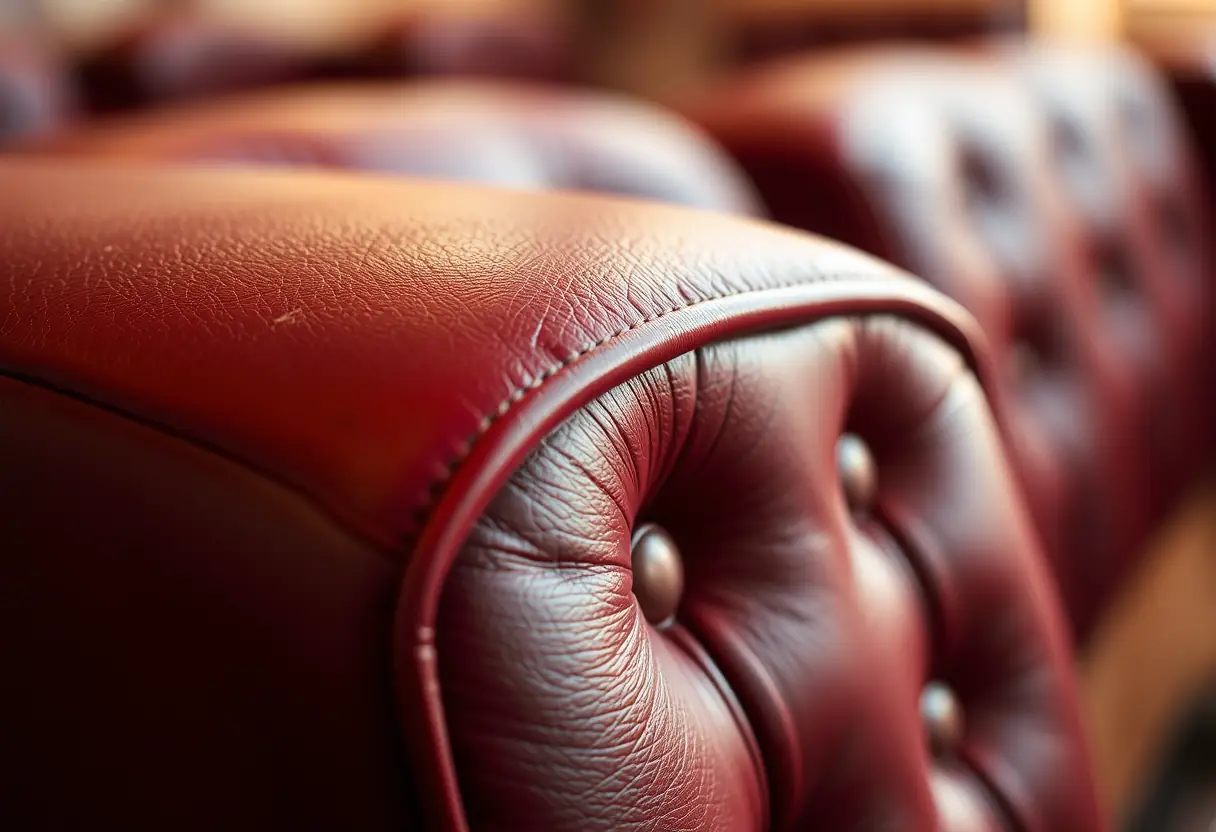 Un appui-bras en cuir rouge usé mais élégant dans un salon de manucure