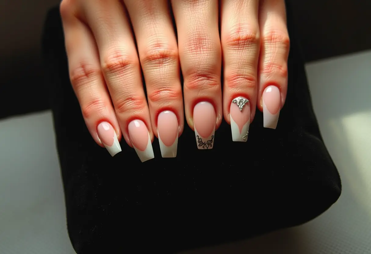 Ensemble de faux ongles bien rangés sur un coussin velours, lumière douce mettant en valeur leurs détails