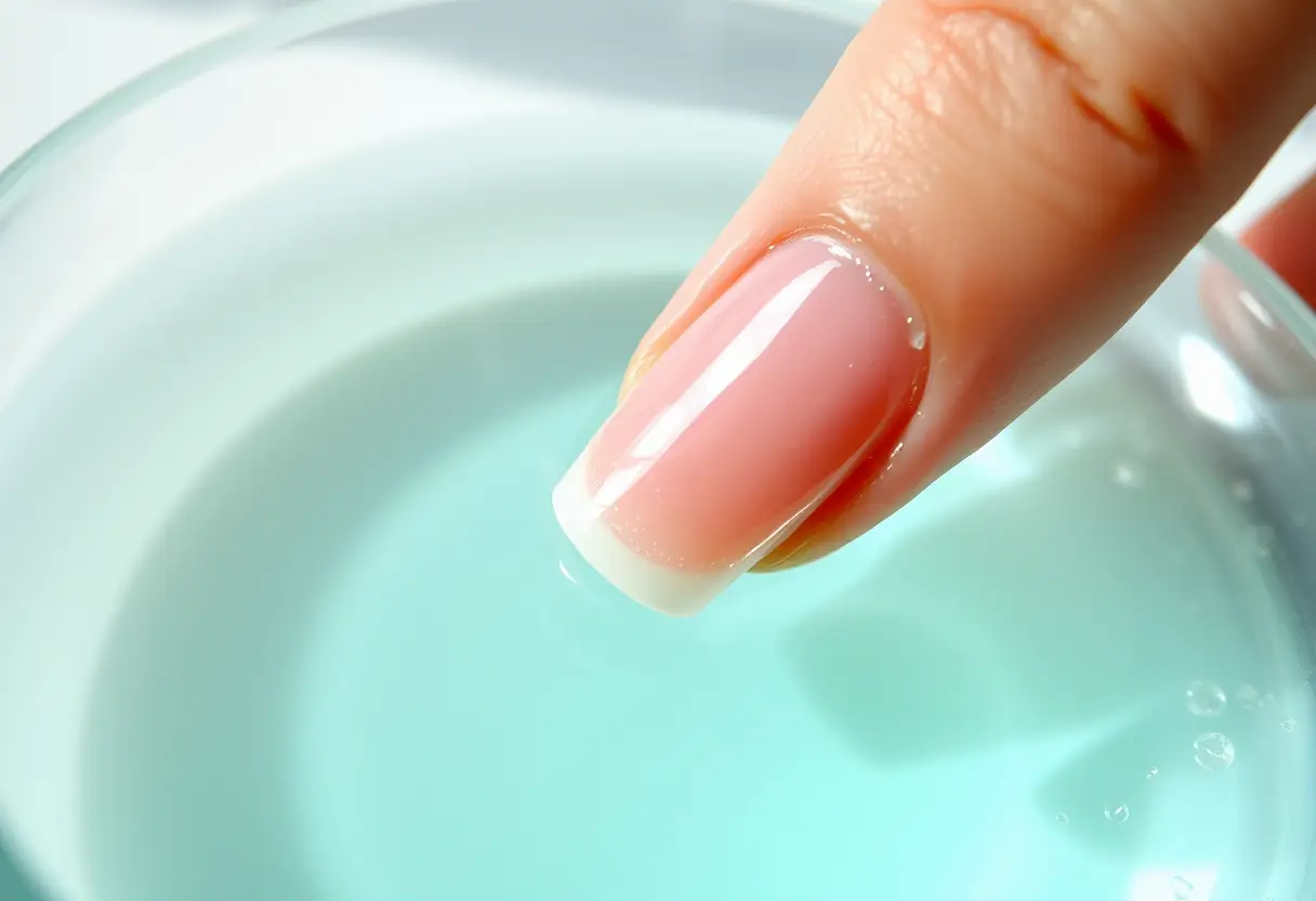 Dissolution d'un ongle en acrylique dans de l'acétone, révélant l'ongle naturel