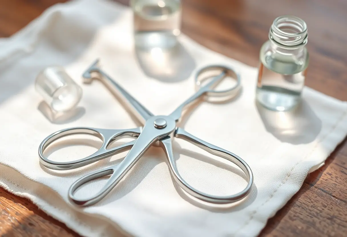 Outils de manucure sur un tissu blanc
