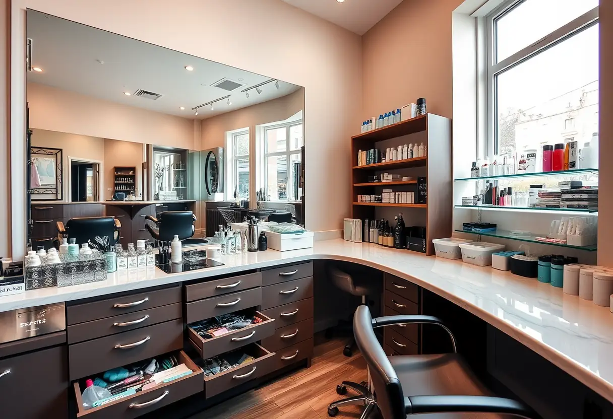 Station de manucure dans un salon d'esthétique
