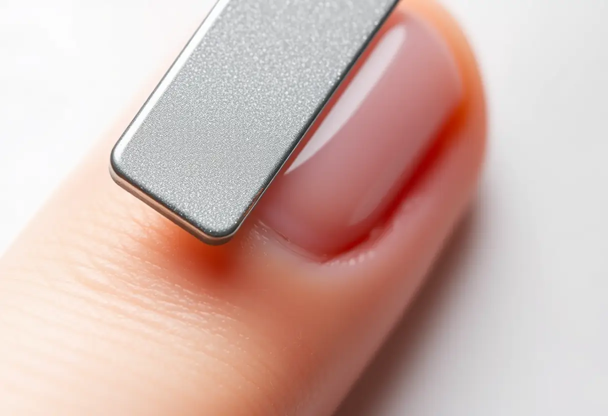 Fichier d'un ongle en acrylique avec un outil de manucure