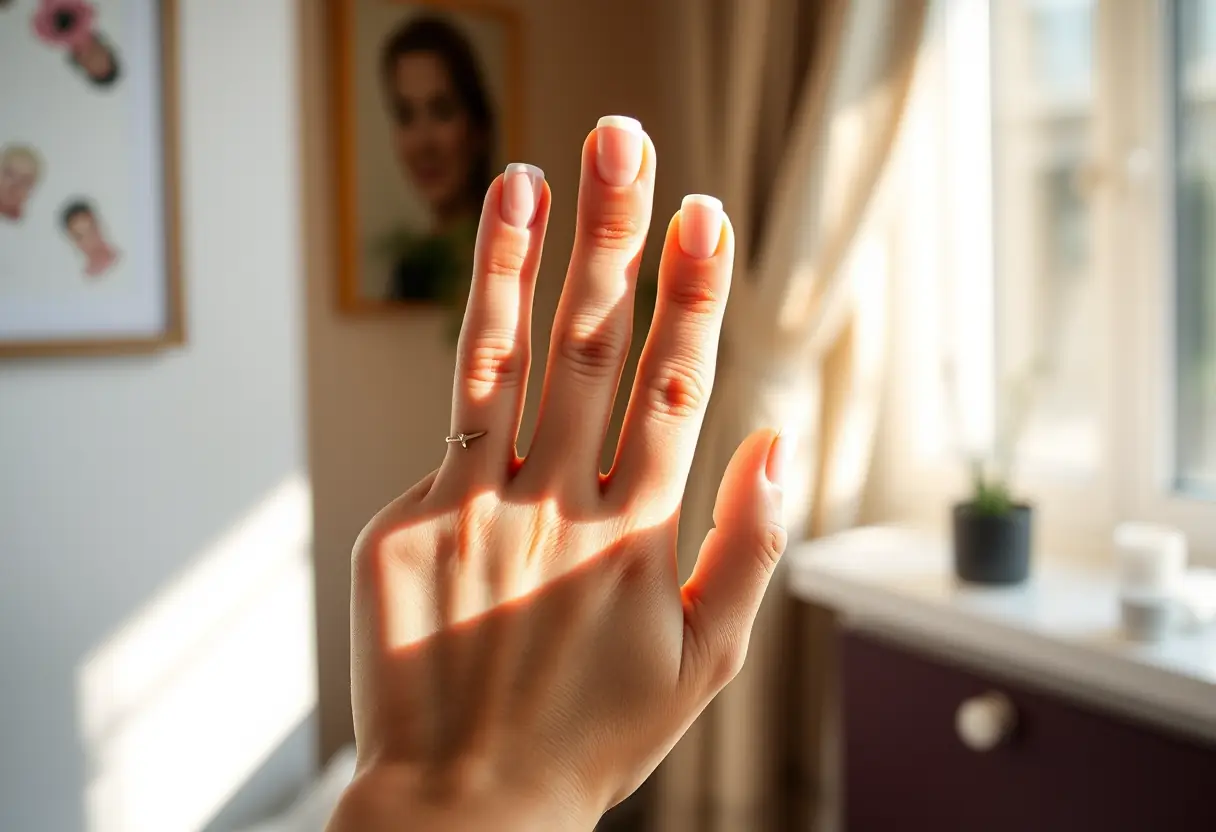 Client vérifie l'état sain de ses ongles après un retrait professionnel de la french manucure