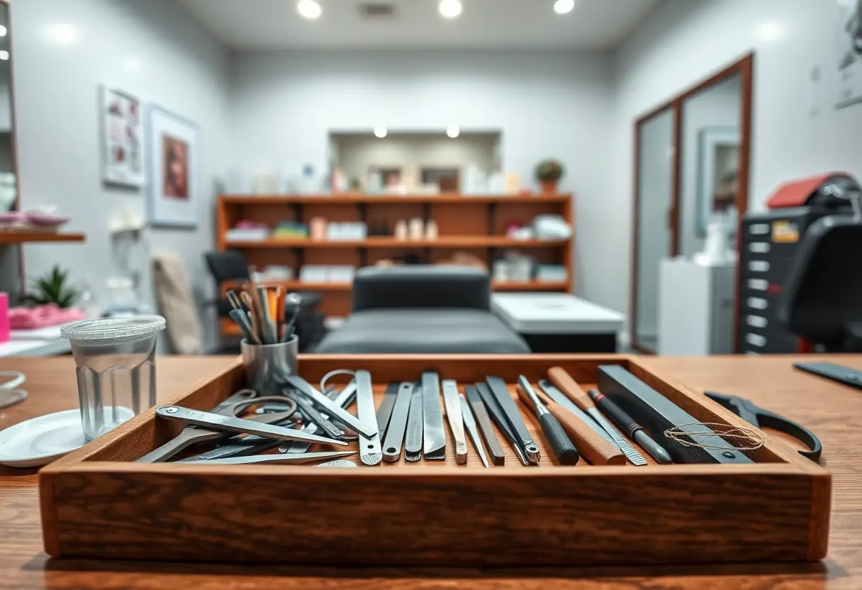 Station de travail bien organisée avec divers outils pour l'onglerie