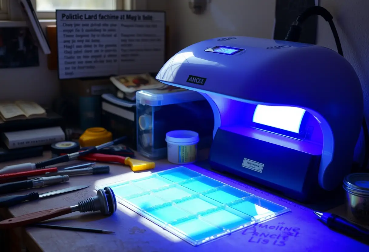 Lampe UV sur bureau avec outils et gel poly
