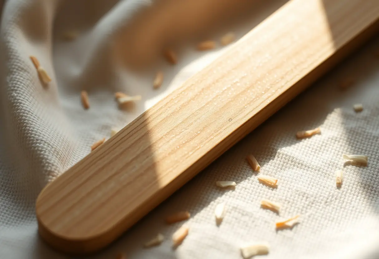 Ongle de bois poli sur tissu crème