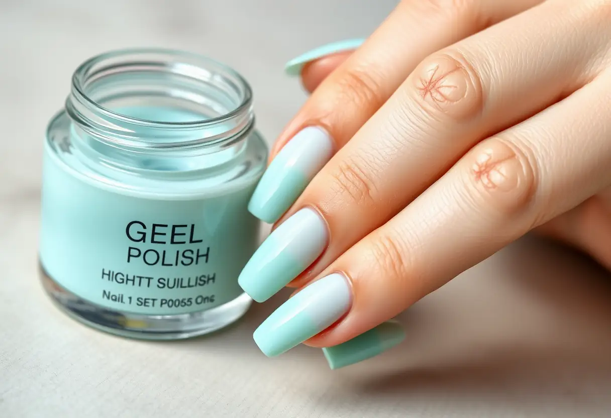 Main d'une cliente avec des ongles en gel parfaitement appliqués et finition brillante dans un salon de Pont-Remy