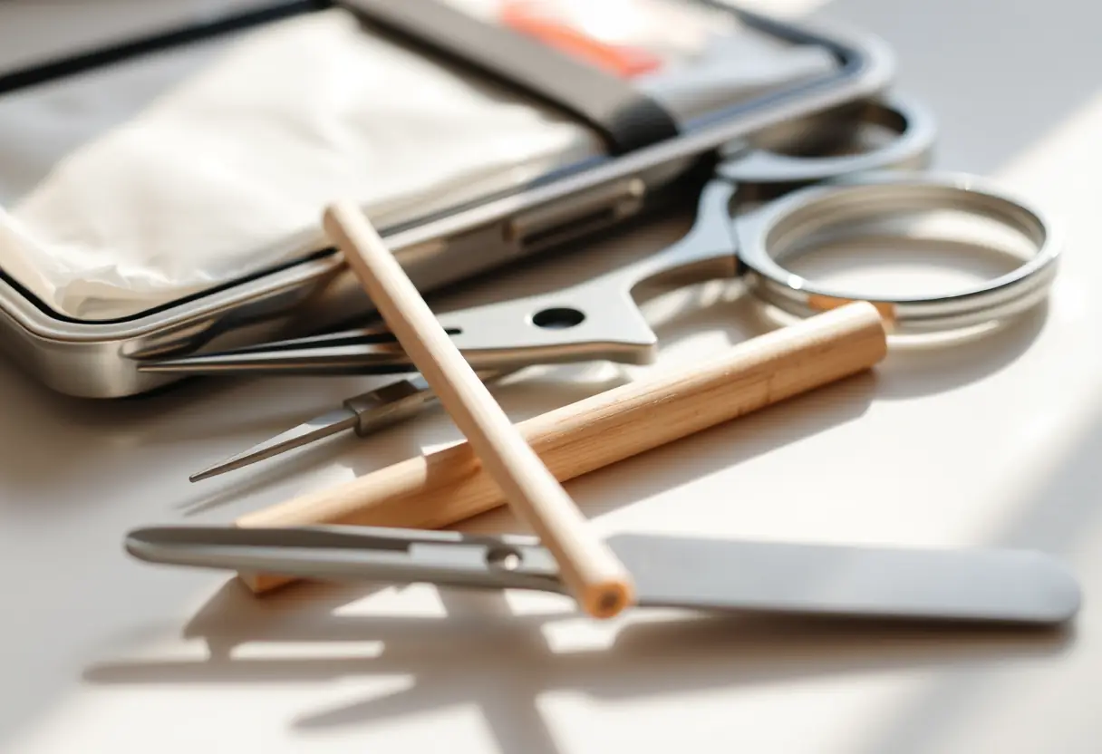 Outils pour le retrait d'ongles en acrylique sur une table