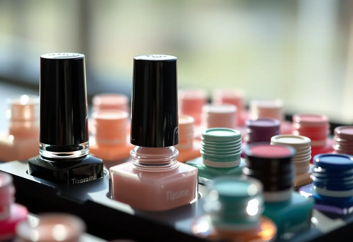 Palette de vernis semi permanents dans un salon de manucure