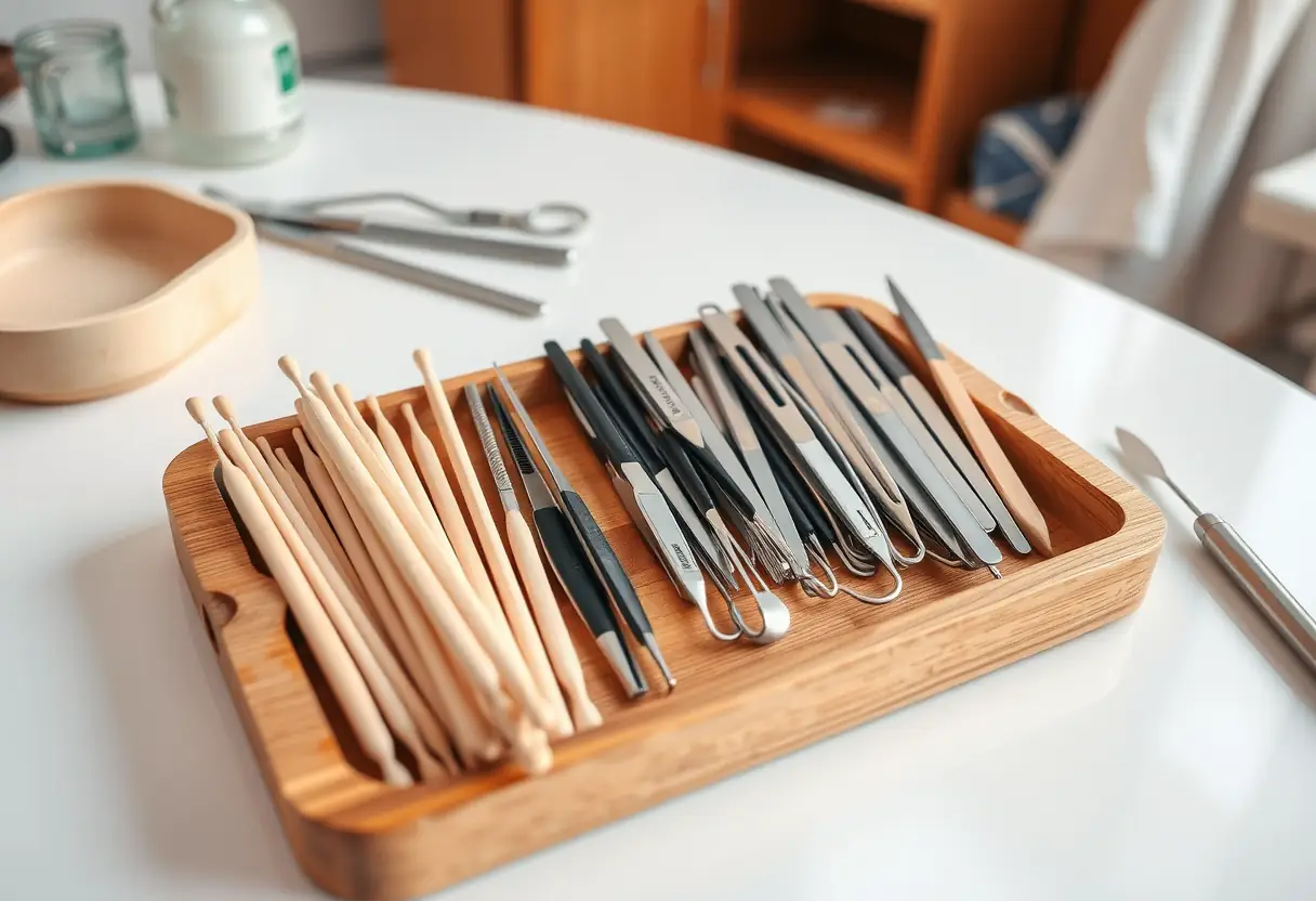 Outils de pédicure bien rangés, importance de l'hygiène