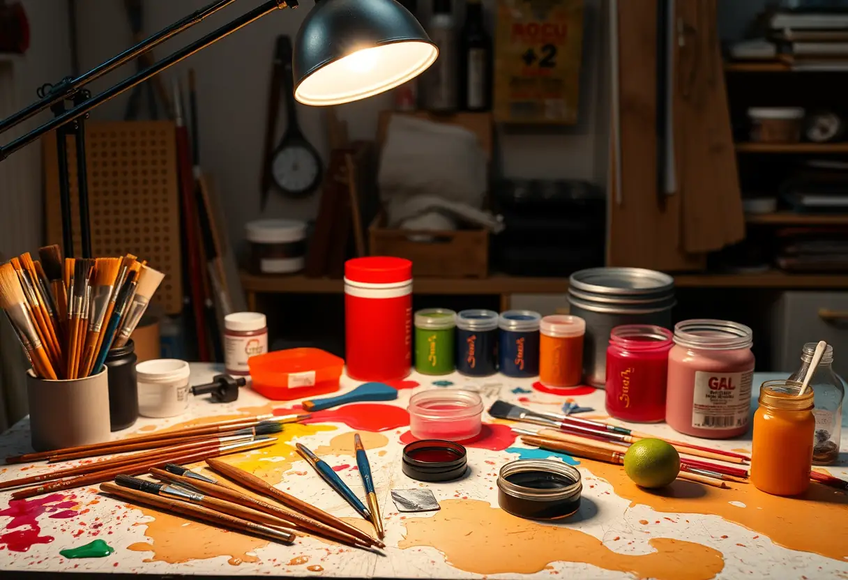 Atelier de prothèse ongulaire avec outils et gels disposés soigneusement