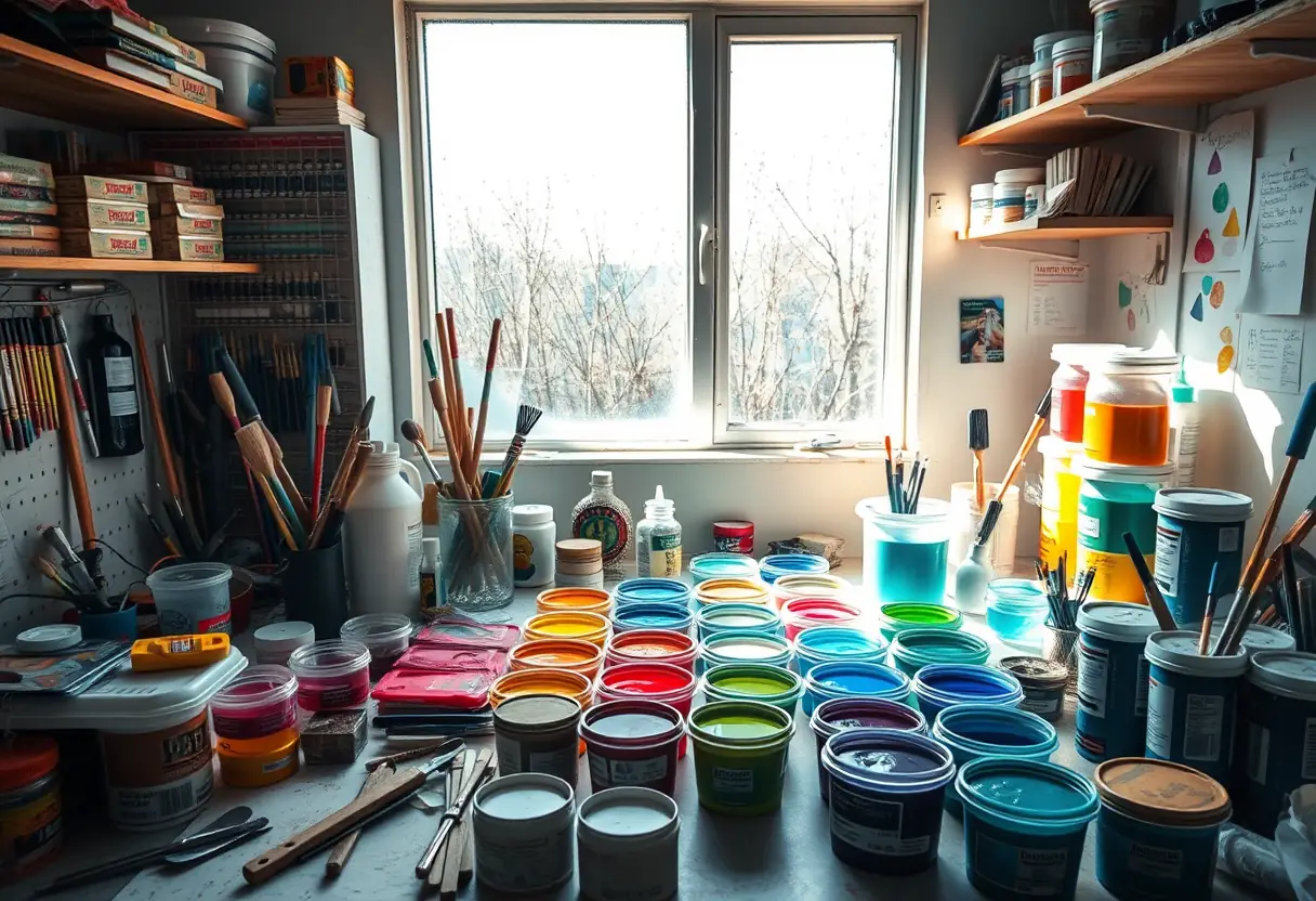 Un bureau bien rangé avec des outils et des gels colorés pour le dessin ongulaire