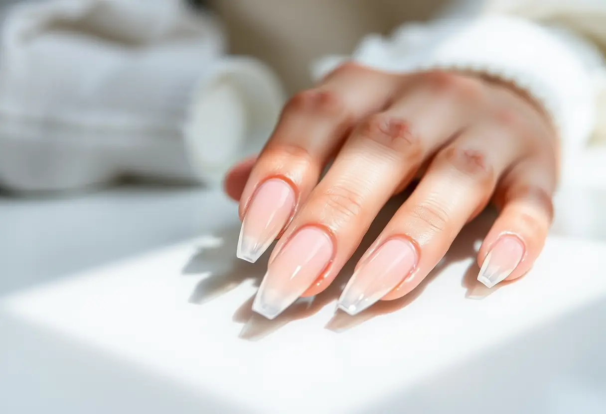 Main de cliente avec ongles acryliques bien entretenus