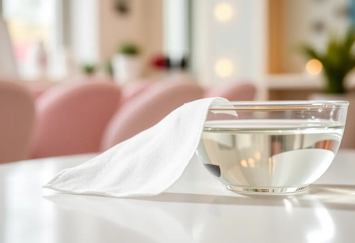Un coton-tige imbibé de dissolvant sur un bol dans un salon de beauté