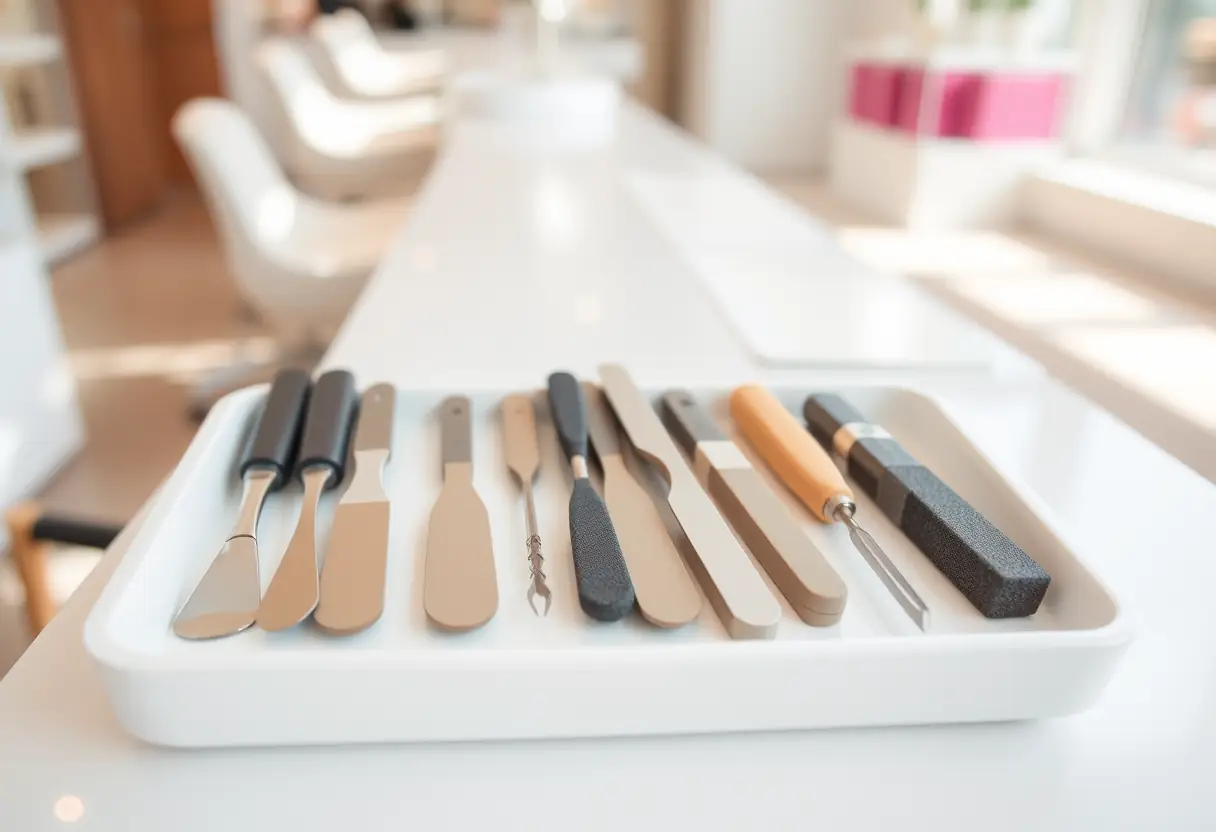 Outils de manucure bien ordonnes dans un salon de beauté