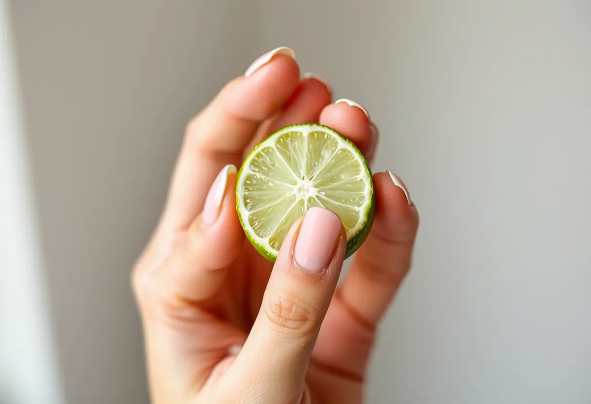 Mainte de la main tenant une lime douce pour retirer le vernis semi-permanent sans l'endommager
