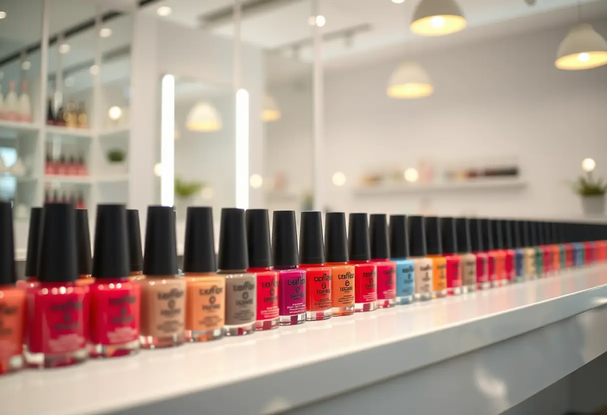Bouteilles de polishes semi-permanents dans un salon de manucure