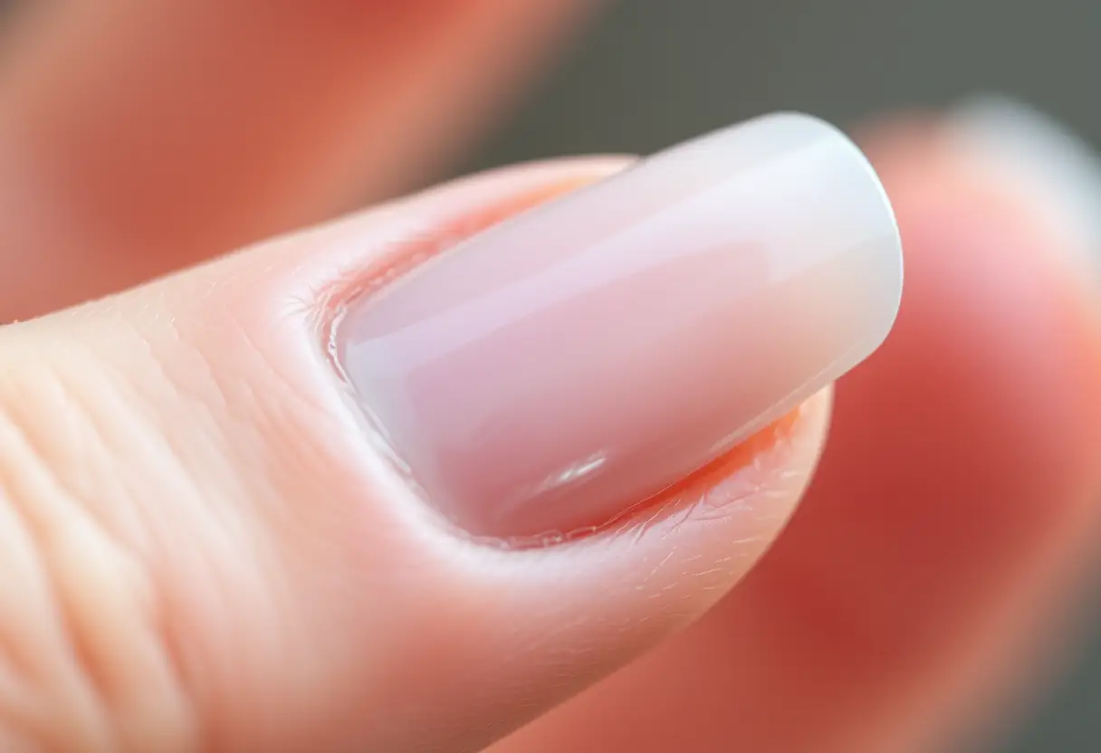 Extension acrylique sur ongle naturel en prothésie ongulaire, sans texte, photographie éditoriale réaliste