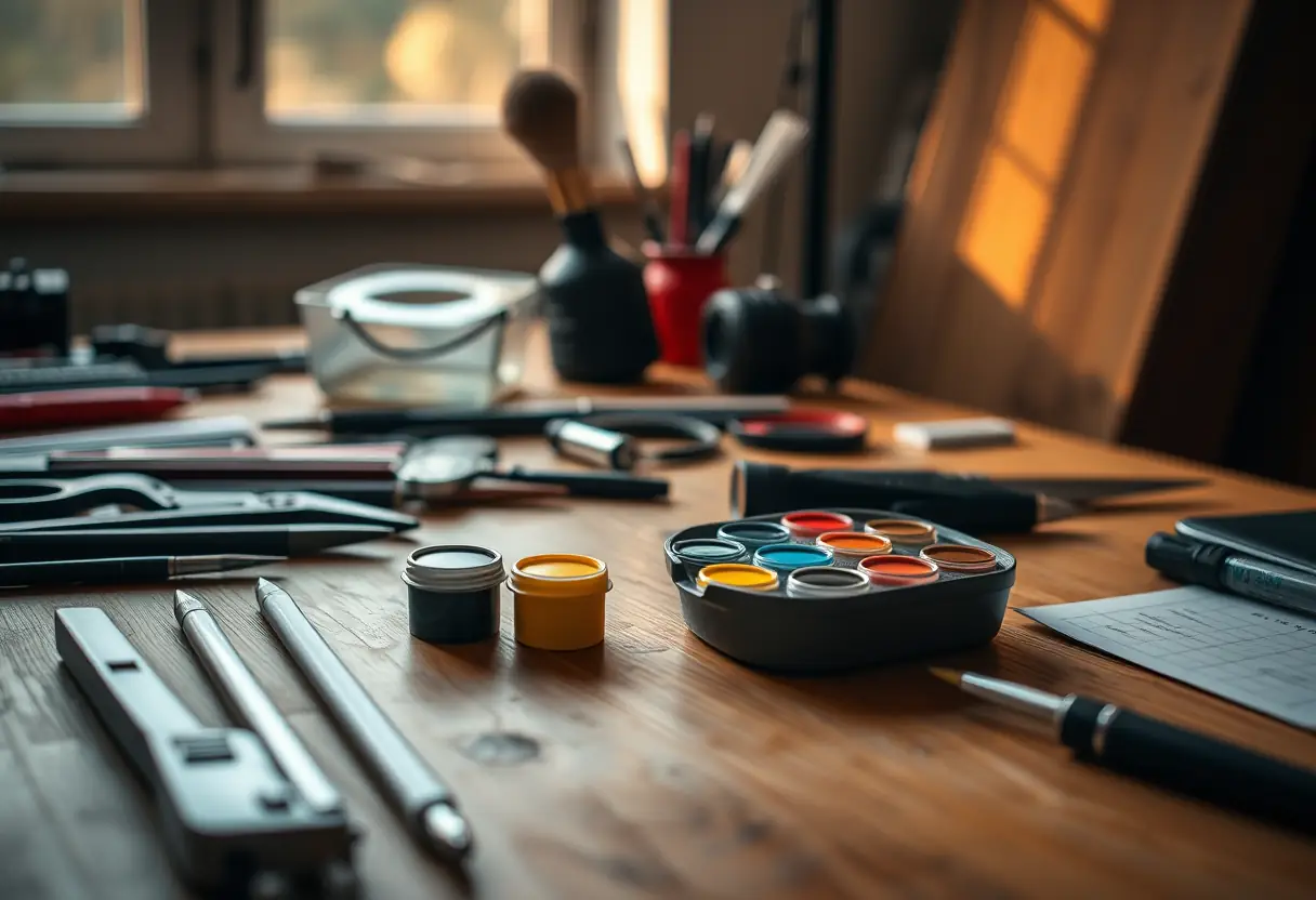 Outils de prothèse ongulaire disposés sur une table près d'une fenêtre