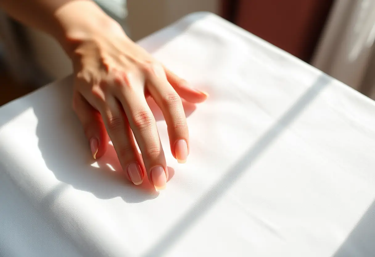 Main de cliente au salon Nails Perfect avec extensions gélifiées