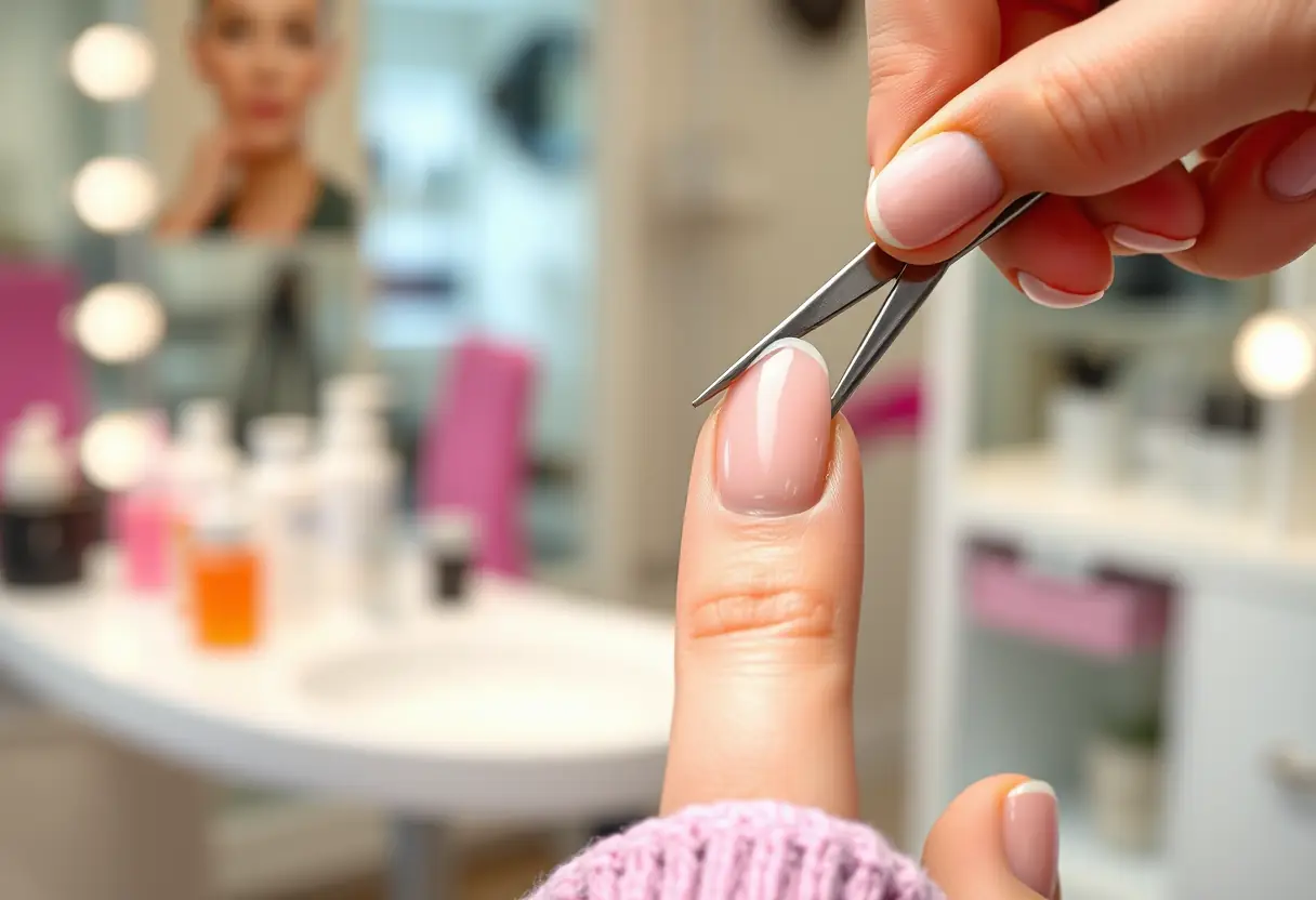 Main retouchées dans un salon de beauté pour l'extension ongle capsule