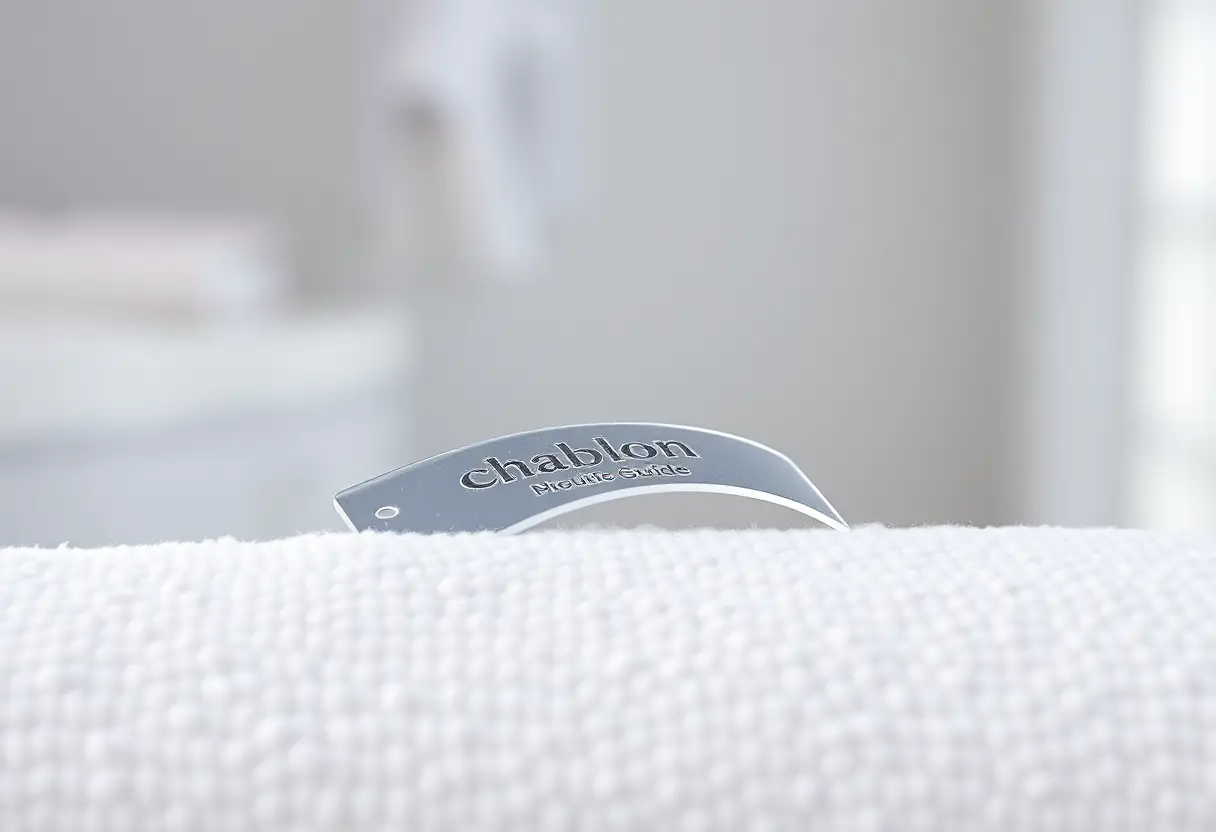 Un chablon en plastique fin et courbé utilisé pour former des extensions d'ongles au gel, posé sur un linge blanc propre