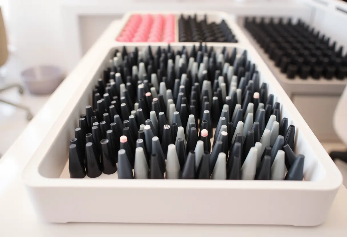 Capsules d'ongles bien rangées dans un salon de manucure, Nails Perfect