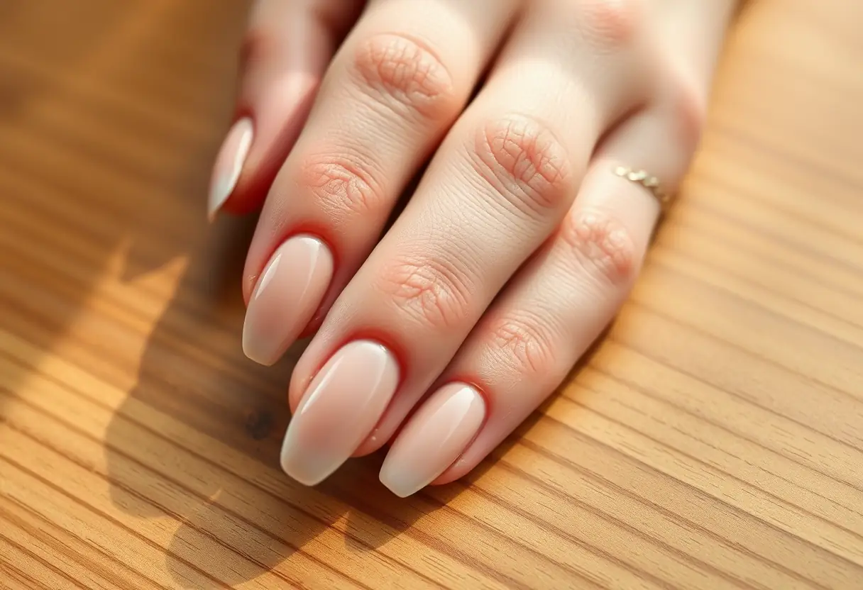 Mains soigneusement entretenues avec des extensions d'ongles en forme d'amande
