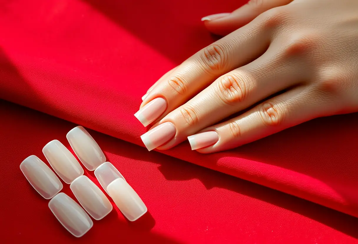 Main de manucure avec des caps à faux ongles