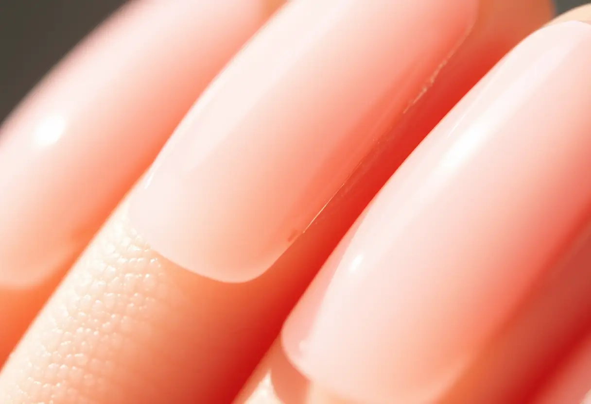Ongles en acrylique polis brillant dans la lumière naturelle