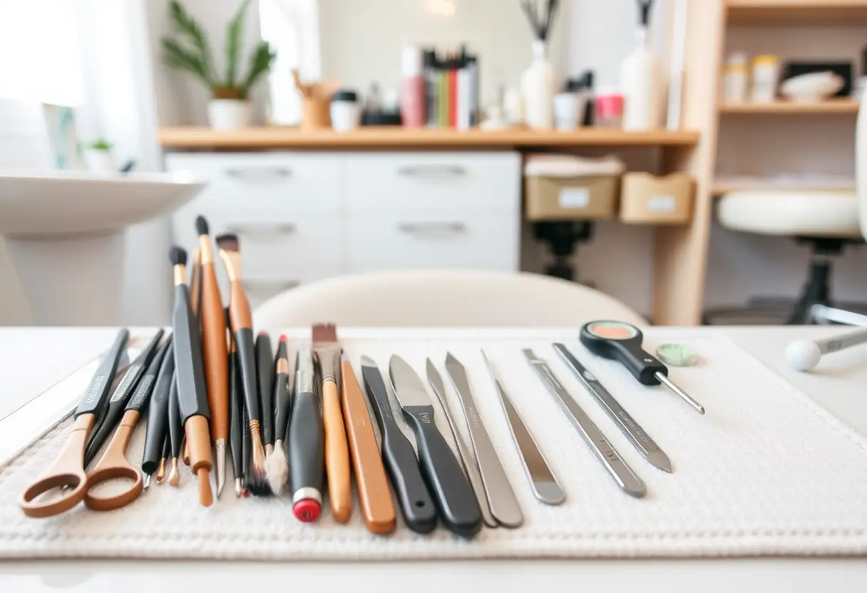 Outils de manucure bien rangés dans une arrière-salle