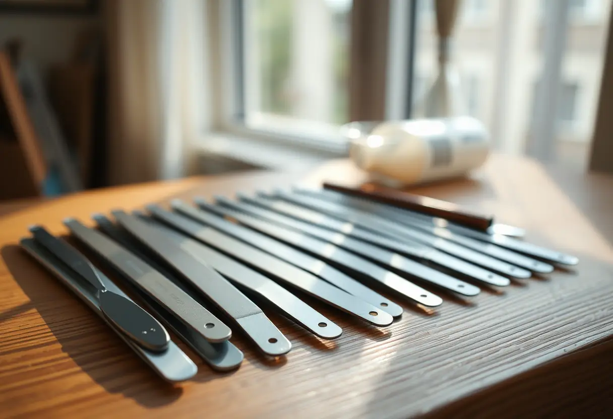 Ensemble de files et de brosses à ongles bien rangés sur une table de bois