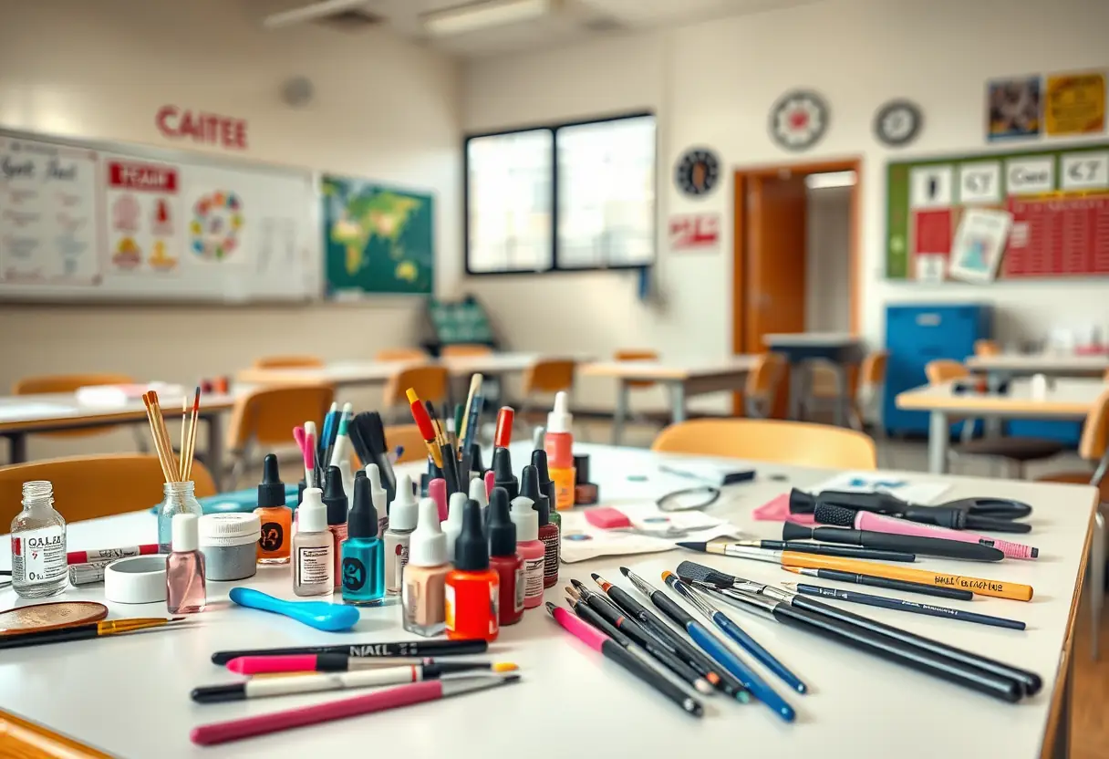 Outils et matériel de nail art sur une table