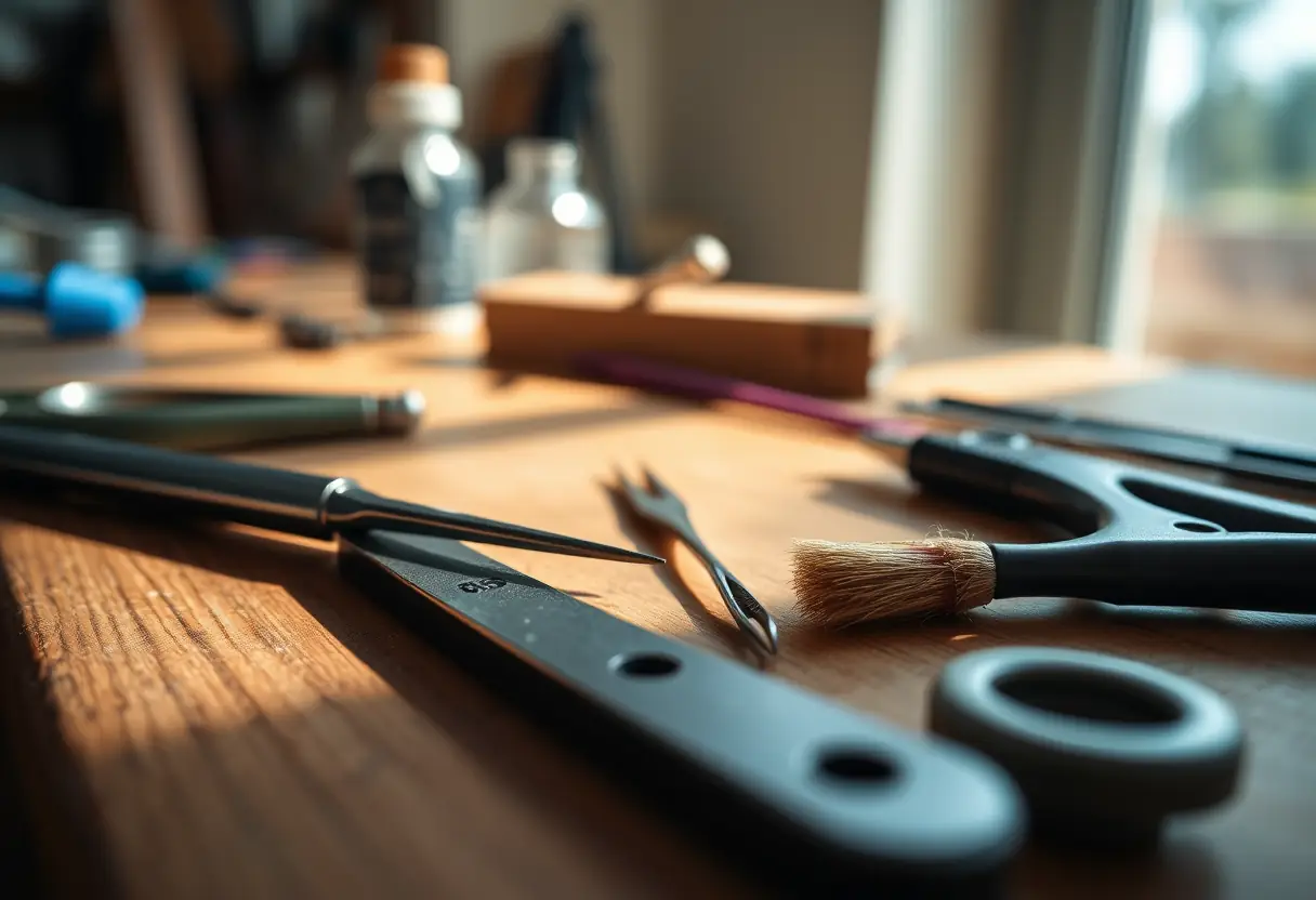 Outils d'onglerie bien organisés sur un bureau, lumière naturelle