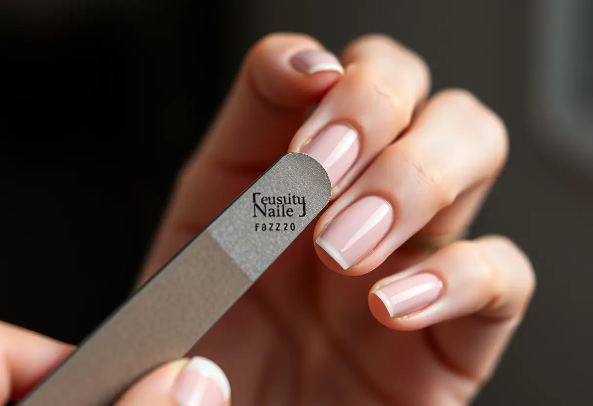 Main tenant un lime pour entretien des ongles manucurés