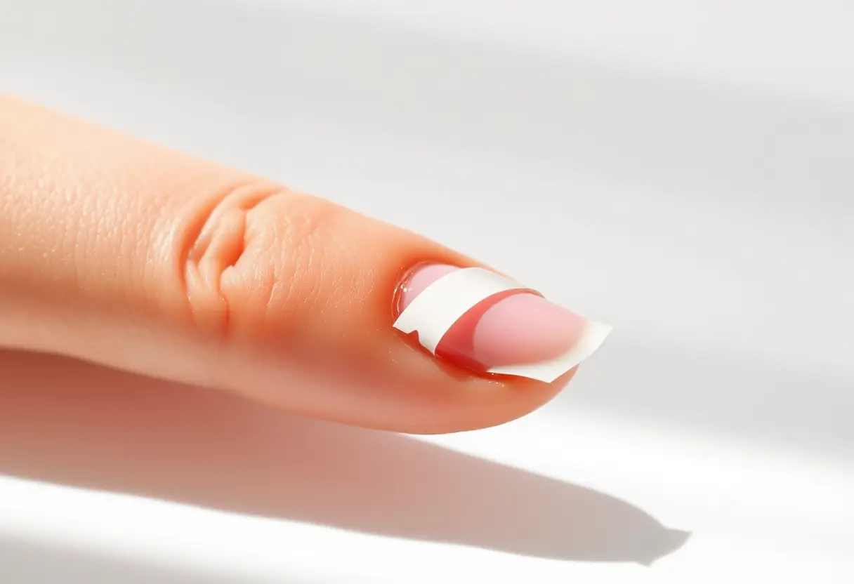 Manucure discrète : une fine bande blanche souligne délicatement l'ongle sous une lumière naturelle