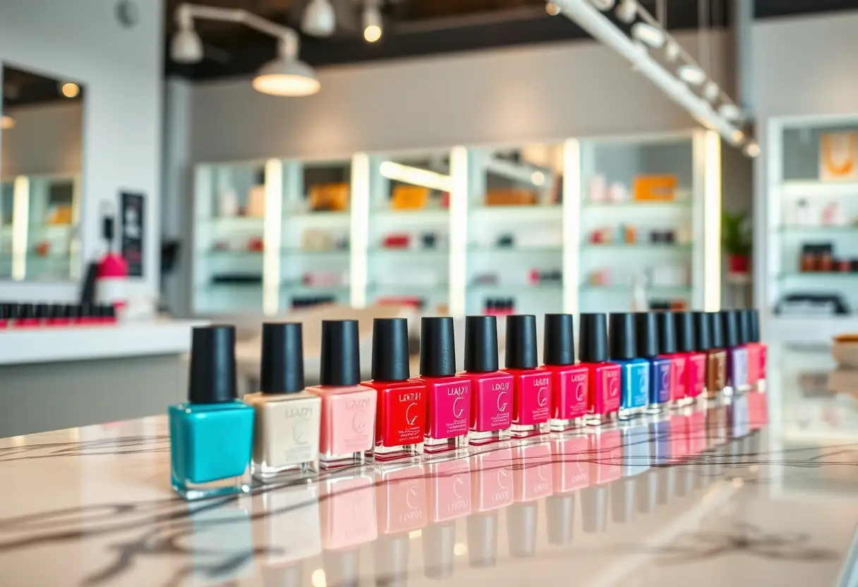 Comptoir de salon avec diverses couleurs de vernis