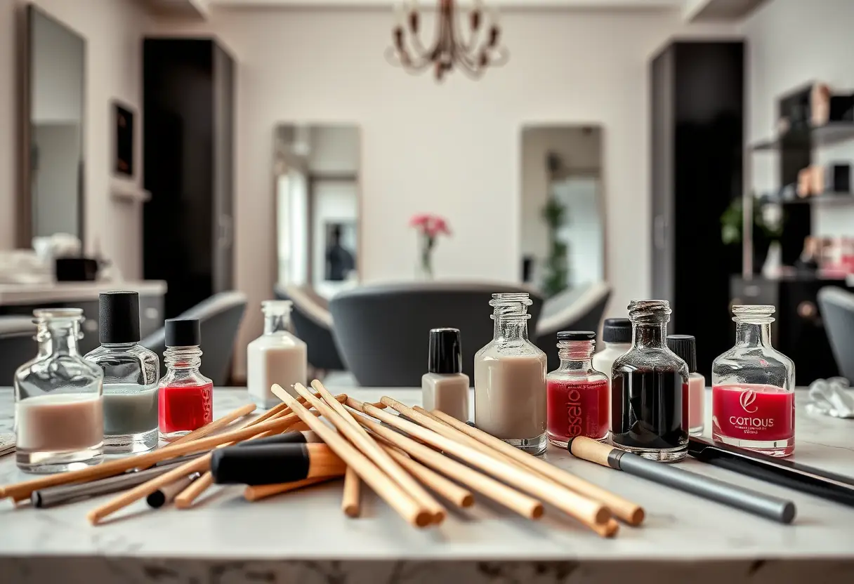 Outils de manucure disposés sur une table dans un salon de beauté à Pont-Remy